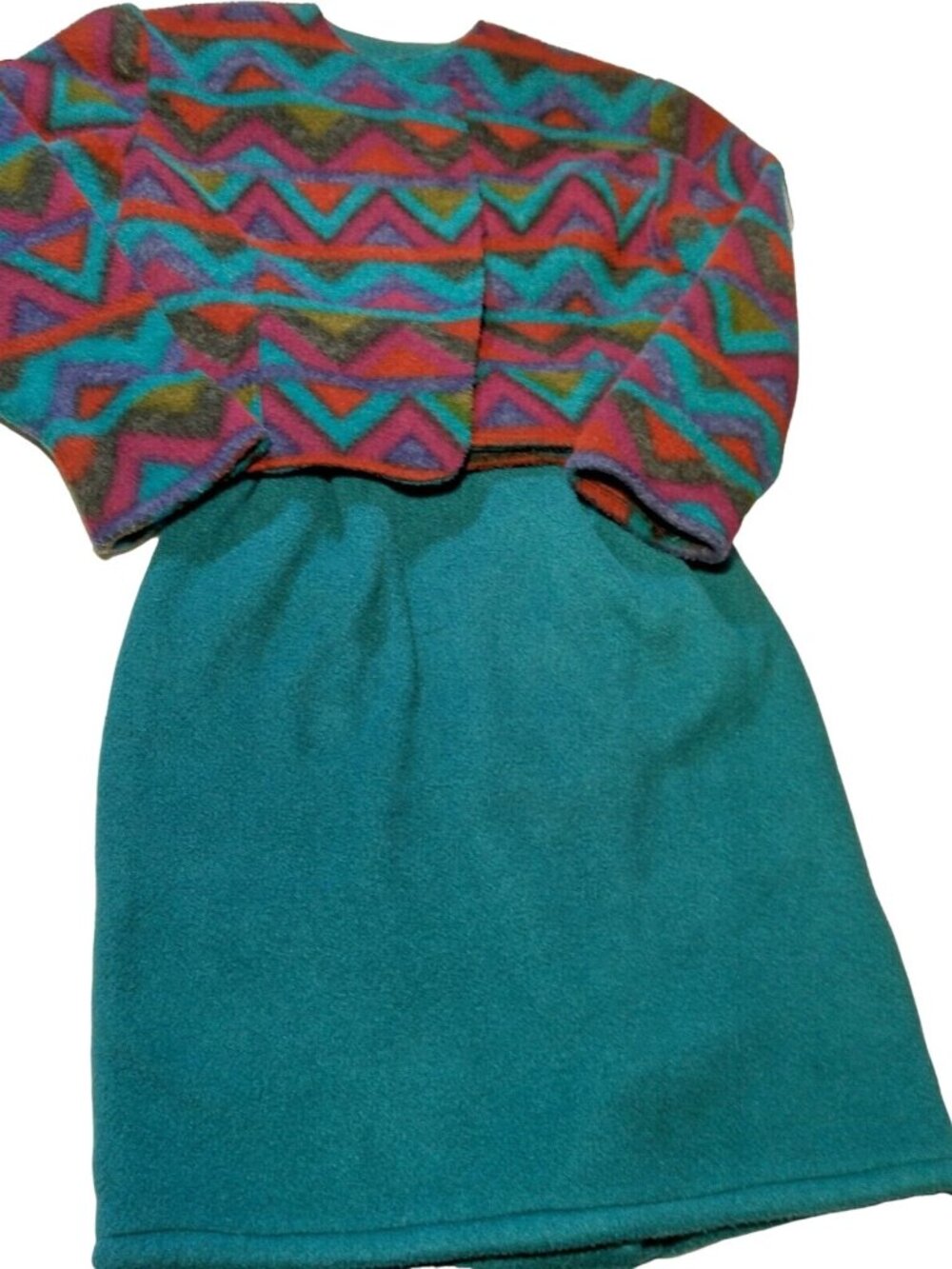 Vintage 1990s Skirt Suit Jacket S Teal Maroon Geometric Retro Gorpcore Fleece